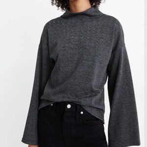 MADEWELL Wide-Sleeve Mockneck Top in Glen Plaid Grey Size Small AD034
